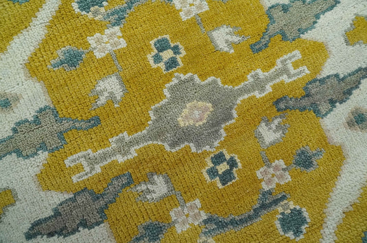 Custom Made Hand Knotted Turkish Oushak Ivory, Gray And Olive Wool Area Rug