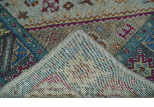 Custom Made Traditional Medallion Pattern Beige, Grey and Blue Hand Knotted wool Area Rug