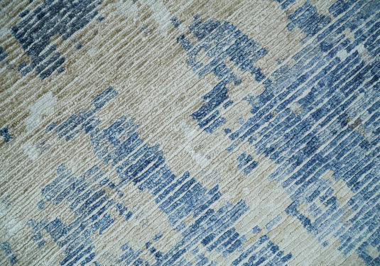 Modern Abstract Blue, Beige And Ivory Hand Knotted 8x10 ft Bedroom, Living Room Rug Bamboo Silk Area Rug