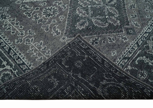 Traditional Antique Pattern Gray And Charcoal Hand Knotted 8x10 ft Bedroom, Living Room Rug Wool Area Rug