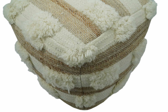 Modern Beige And White Jute And Wool Footstool, Seat, Foot Rest Living Room, Bedroom