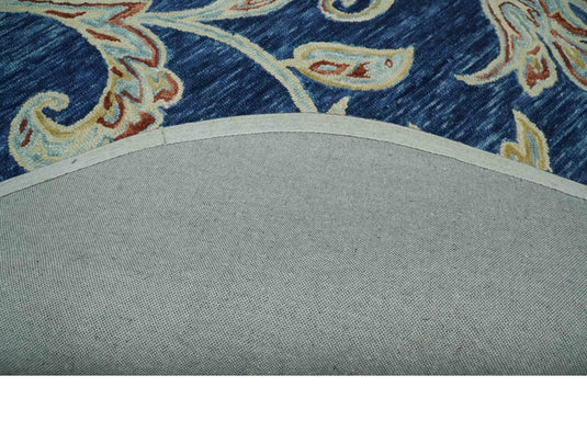 Custom Made Floral Blue, Beige, Rust And Olive Hand Tufted  Wool Area Rug