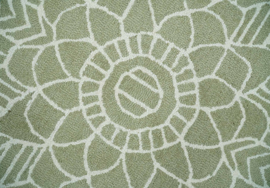 Custom Made Olive Green And Ivory Hand Tufted  Wool Area Rug