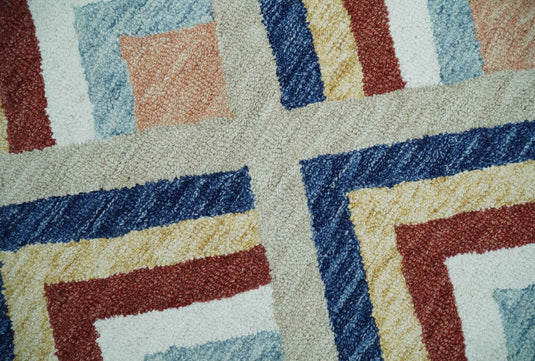 Custom Made Multicolor Modern Geometrical Chevron Pattern Hand Tufted Wool Area Rug