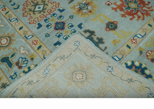 Vibrant Colorful Silver, Rust, Blue And Gold Oushak Hand Knotted 8x10 ft wool Area Rug