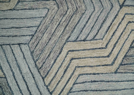 Custom Made Modern Chevron Pattern Silver, Gray And Camel Hand Tufted  Wool Area Rug