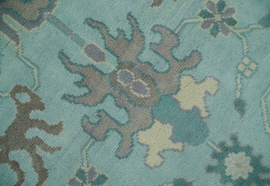 Oriental 8x10 Hand Knotted Aqua and Silver Oushak traditional Wool Area Rug