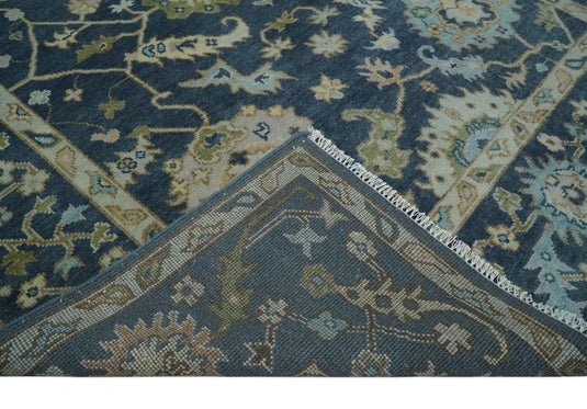 Hand Knotted Traditional Oushak Rug Blue and Beige Multi Size Ideal for Living, Bedroom, and Dining Rooms |