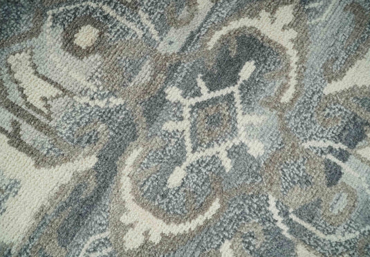 Traditional Persian Ivory, Gray, Charcoal and Greenish Gray Hand knotted 8x10 ft wool Area Rug