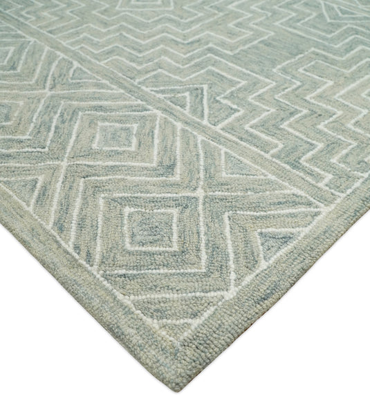 Custom Made Geometrical Beige And Ivory Hand Tufted Wool Area Rug