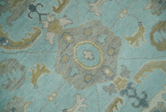 Custom Made Traditional Oushak Light Blue, Brown, Ivory And Gray Hand Knotted Wool Area Rug