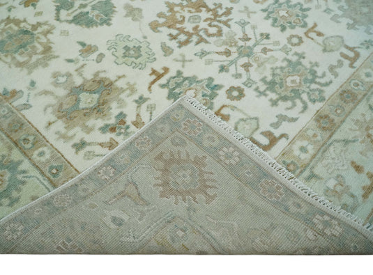 Ivory and Silver Hand knotted Traditional Oushak Multi Size wool Area Rug