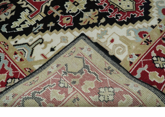 Traditional Pattern Black, Beige, Ivory and Red Hand Knotted 8x10 ft wool Area Rug