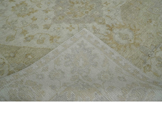 Custom Made Traditional Floral Pattern Ivory And Brown Hand Knotted Wool Area Rug