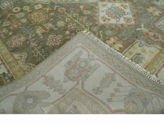 Traditional Hand knotted Ivory, Green and Beige Multi Size Traditional Heriz Serapi wool area rug