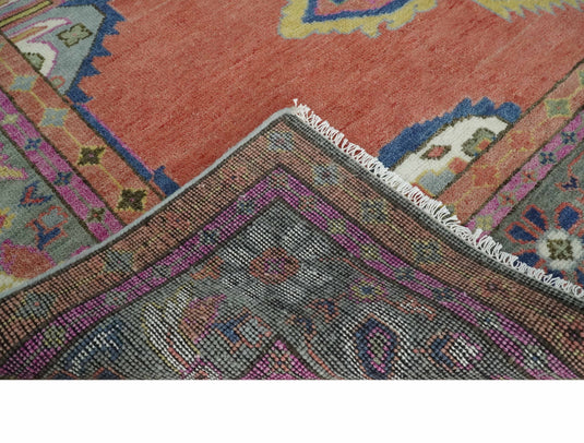 Hand Knotted Oriental Oushak Rug Rust, Grey, Blue and Ivory Multi Size Ideal for Living, Bedroom, and Dining Room