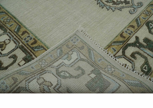 Traditional Persian Oushak Hand Knotted Beige,Charcoal and Gold Multi Size Ideal for Living, Bedroom, and Dining Room