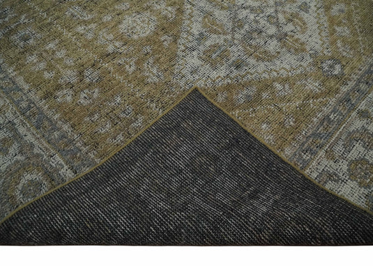 Traditional Antique Pattern Gold, Gray And Ivory Hand Knotted 8x10 ft Bedroom, Living Room Rug Wool Area Rug