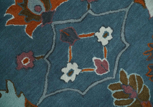 Custom Made Tree Of Life Teal Blue, Brown And Red Hand Tufted Wool Area Rug