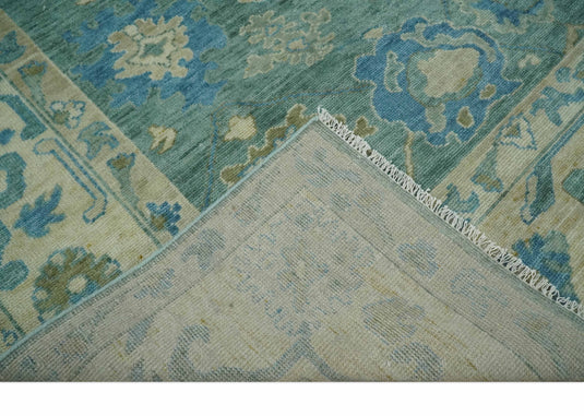 Hand Knotted Oushak Rug Blue, Beige and Green Multi Size Ideal for Living, Bedroom, and Dining Room