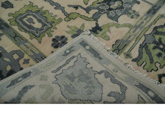 Hand Knotted Oriental Oushak Rug Camel, Charcoal and Green Multi Size Ideal for Living, Bedroom, and Dining Room