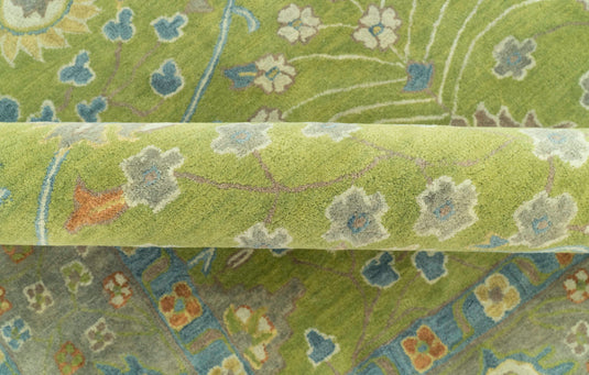 Custom Made Traditional Floral Green And Blue Hand Tufted Wool Area Rug