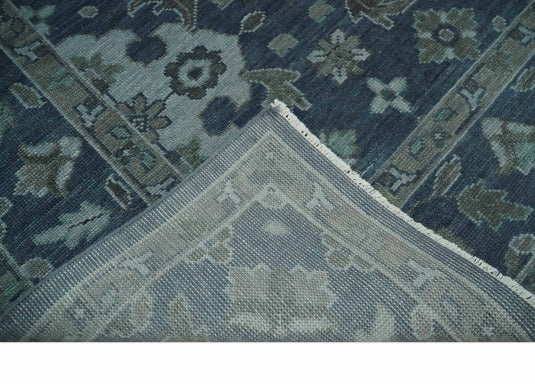 Vintage Oushak Blue, Charcoal, Gray And Silver Hand Knotted 8x10 ft Bedroom, Living Room Rug Wool Area Rug