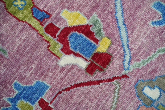 Vibrant Pink and Blue Hand knotted Coloful Oushak Multi Size wool Area Rug