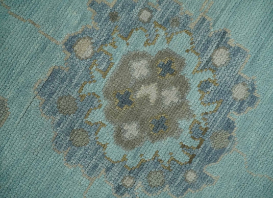 Traditional Oushak Hand Knotted Light Blue And Ivory 8x9.6 ft Bedroom, Living Room Rug Wool Area Rug