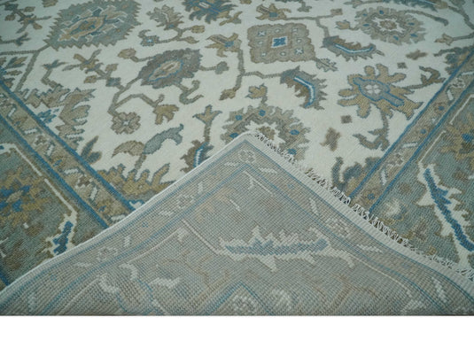 Hand Knotted Oriental Oushak Rug Ivory, Grey and Teal Multi Size Ideal for Living, Bedroom, and Dining Rooms | CP1702