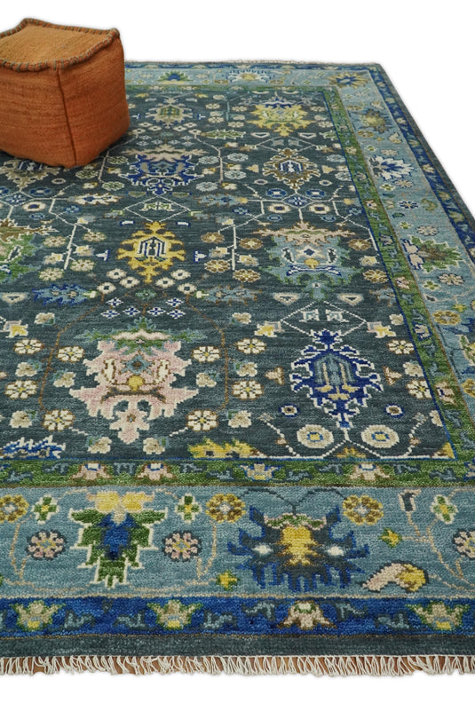 Antique Hand Knotted Green Moss and Blue 5X7, 5x8, 6x9, 8x10, 9x12, 10x14 and 12x15 Living Room Rug Traditional Oushak Wool area rug |CP679S