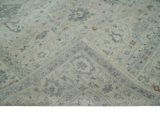 Custom Made Traditional Antique Floral Pattern Dark Cream And Gray Hand Knotted Wool Area Rug