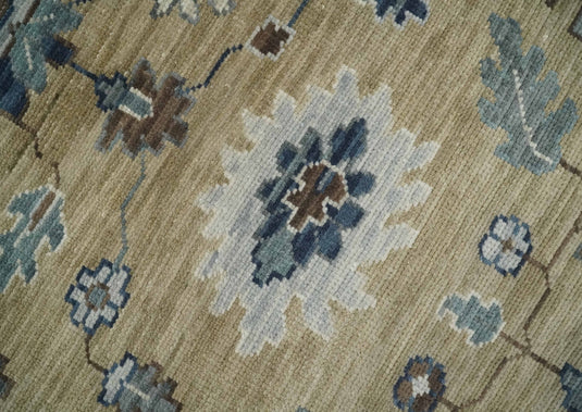 Traditional Floral Light Brown and Gray Hand Knotted Oushak 8x10 ft Bedroom, Living Room Rug Wool Area Rug