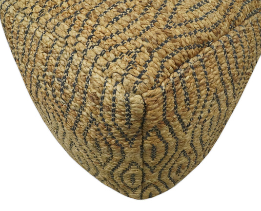 Tribal Beige And Black Jute Footstool, Seat, Foot Rest Living Room, Bedroom