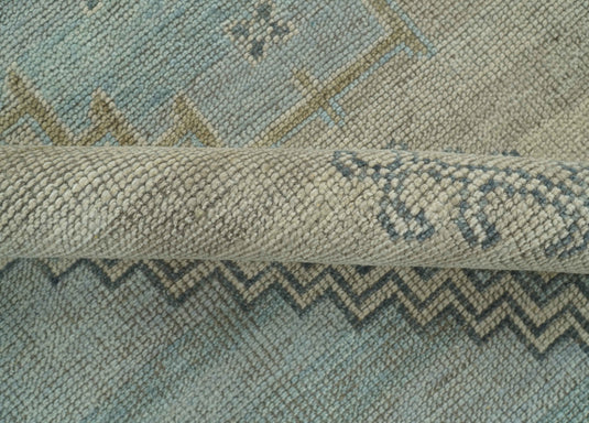 Custom Made Blue and Beige Traditional Turkish Design Hand Knotted Wool Area Rug
