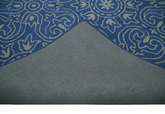 Custom Made Traditional Pattern Blue And Gray Hand Tufted  Wool Area Rug