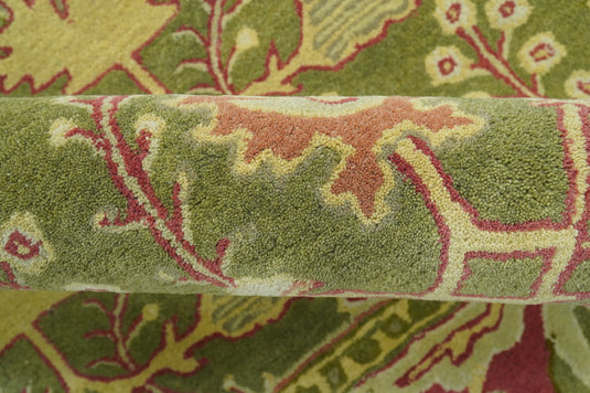 Custom Made Traditional Floral Green And Gold Hand Tufted Wool Area Rug