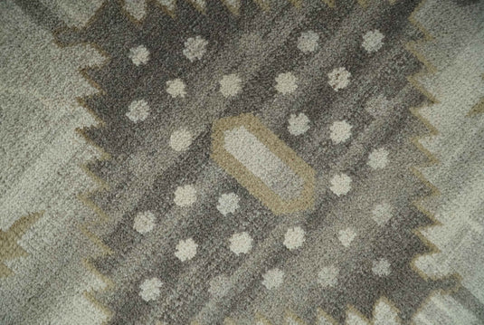 Tribal Pattern Silver, Beige, Charcoal and Ivory Traditional Hand Knotted 8x10 ft wool Area Rug