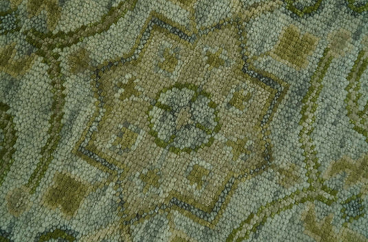 Hand Knotted Green, Silver And Olive Traditional Floral Motifs Wool Rug 8x10 ft Ideal for Living, Bedroom And Dining Rooms