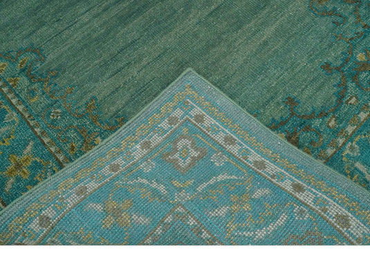 Custom Made Traditional Antique Pattern Green Hand Knotted Wool Area Rug