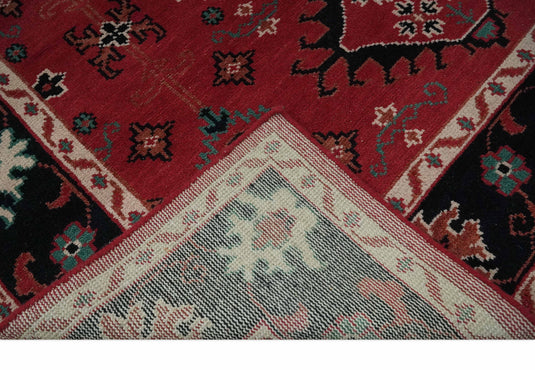 Custom Made Traditional Tribal Pattern Red and Black Hand Knotted wool Area Rug