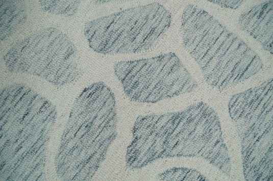 Custom Made Ivory, Gray And Blue Giraffe Pattern Hand Tufted Wool Area Rug