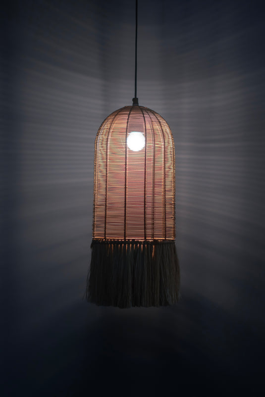 Rustic Brown Metal Natural Pendant Lamp with Grass Fringes