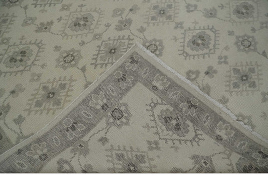 Custom Made Modern Geometrical Gray And Ivory Hand Knotted Wool Area Rug