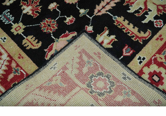 Traditional Pattern Black and Maroon Hand Knotted 8x10 ft wool Area Rug