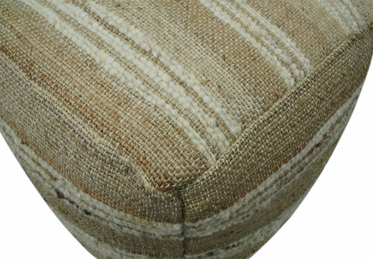 Modern Stripes White And Beige Jute Footstool, Seat, Foot Rest Living Room, Bedroom