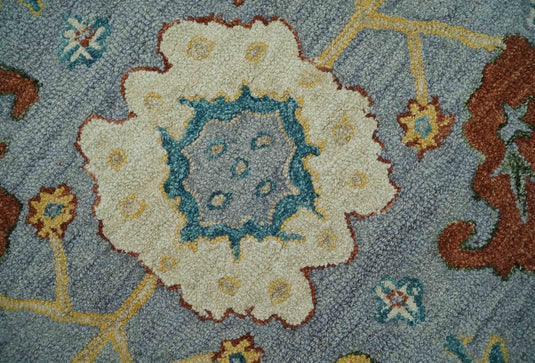 Custom Made Traditional Gray, Ivory, Yellow And Teal Hand Tufted  Wool Area Rug