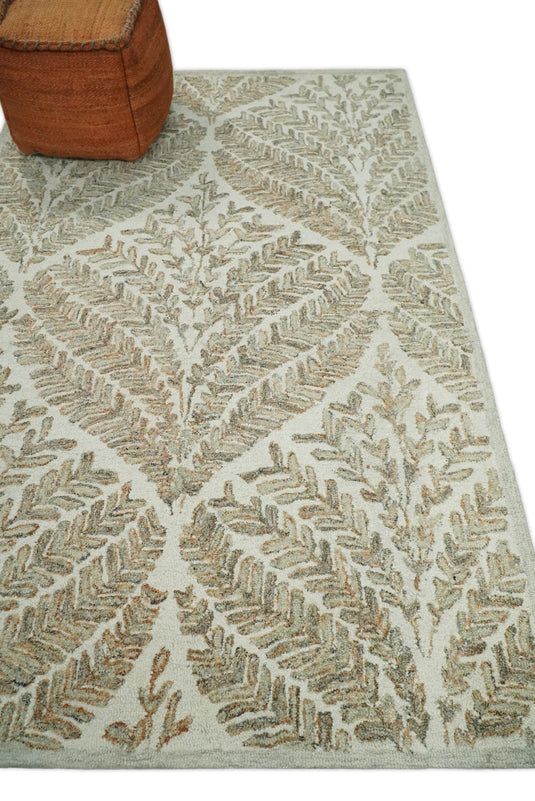 Custom Made Beige And Ivory Hand Tufted Wool Area Rug