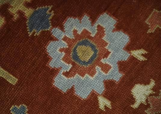 Custom Made Hand Knotted Oriental Oushak Maroon, Beige, Ivory And Blue Wool Area Rug