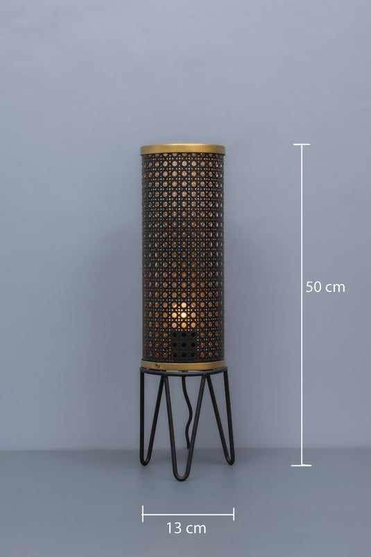 Black And Gold Rattan Pattern Metal Table Lamp